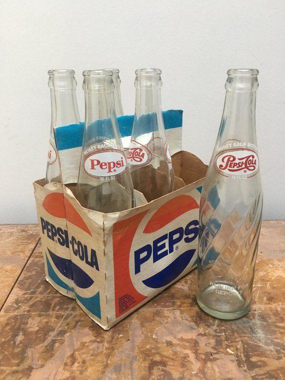 Vintage Pepsi Glass Logo - Vintage Pepsi Soda 6-pack with original glass bottles and | Etsy
