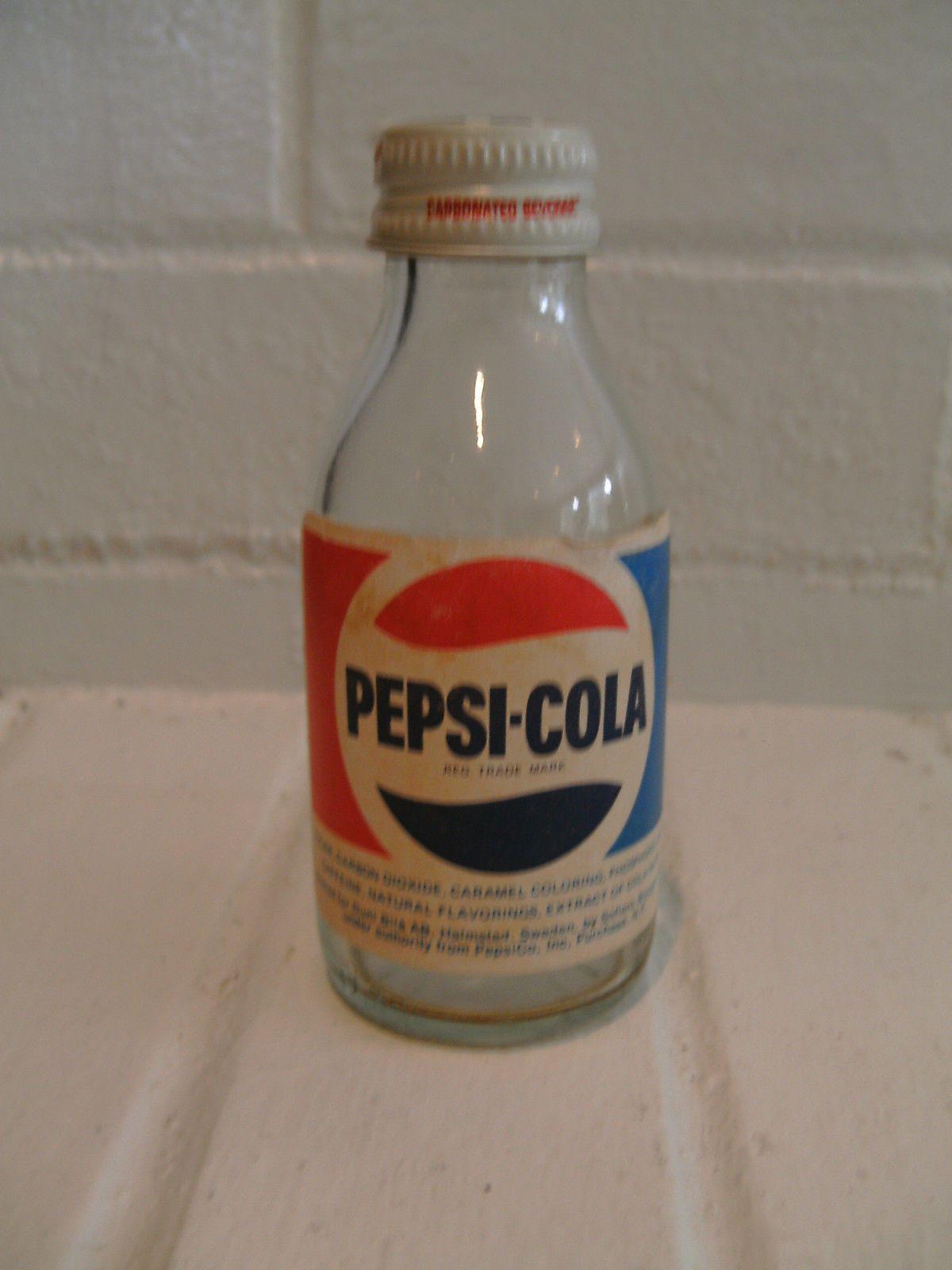 Vintage Pepsi Glass Logo - Vintage Rare Pepsi Cola Glass Bottle Mini 12.3 CL Paper Label Sweden