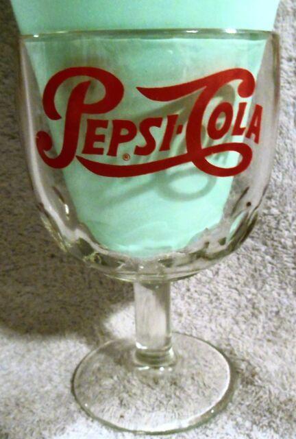 Vintage Pepsi Glass Logo - Vintage Pepsi Cola Thumb Print Goblet Heavy Glass With Red