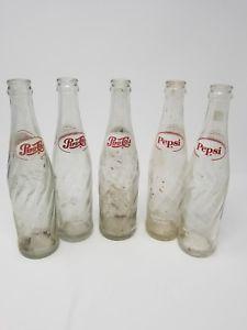 Vintage Pepsi Glass Logo - Lot 5 Vintage Pepsi Cola Glass Bottles 10oz 12oz Swirl Painted Old