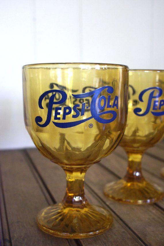 Vintage Pepsi Glass Logo - Vintage Amber Pepsi Cola Glass Goblet. retrotreasurehunters on etsy