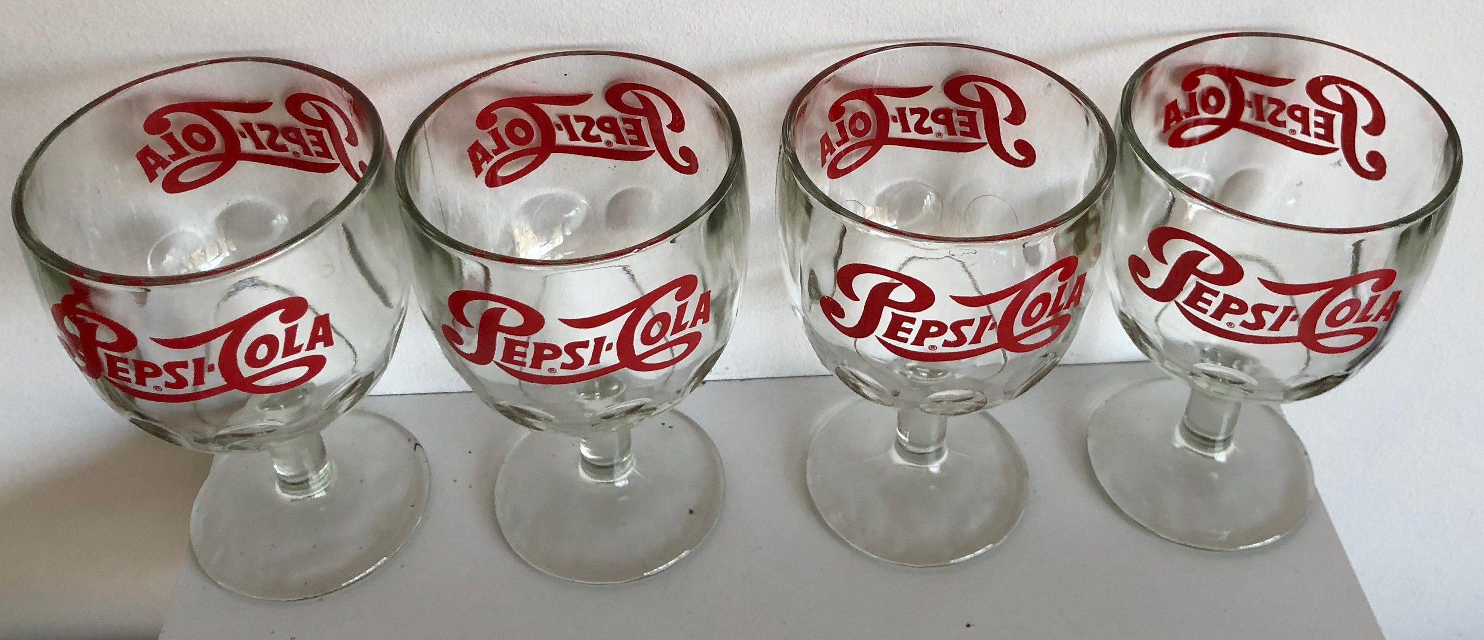 Vintage Pepsi Glass Logo - Vintage Pepsi Drinking Glasses Thumbprint Goblets Soda Retro Cola
