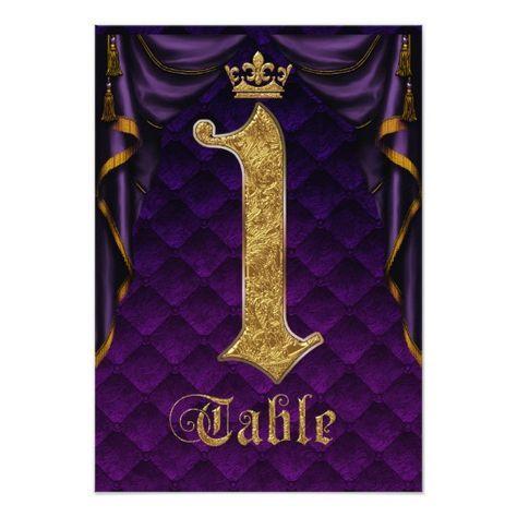 Purple and Gold Crown Logo - Royal Purple Gold Crown Wedding Table Number 1. Anyia's Sweet sixteen