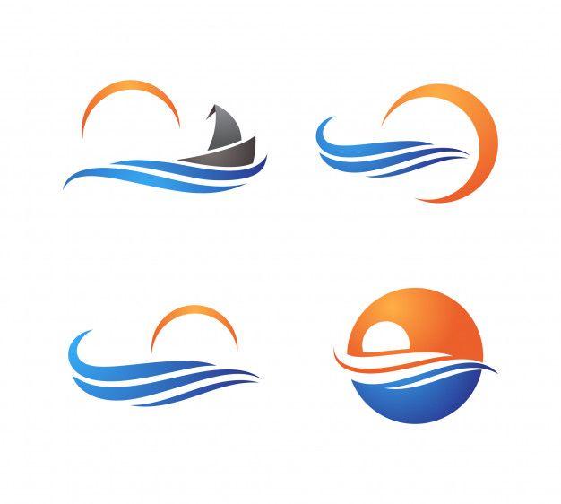 Ocean Wave Logo - Creative Ocean Wave Logo Symbol Set Vector | Premium Download