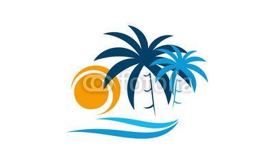 Ocean Wave Logo - Palm Tree With ocean wave logo template vector, Travel logo template