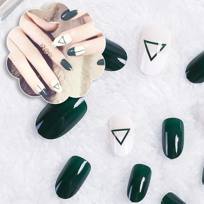 Dark Green Triangle Logo - DIY Nail Art Women Dark Green Triangle Fake Finger Nails False Nail ...