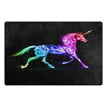 Fire Rainbow Colored Logo - WOZO Rainbow Color Fire Unicorn Area Rug Rugs Non Slip