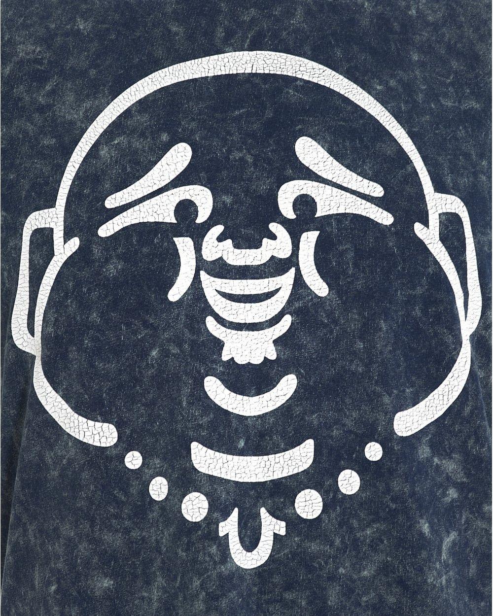 True Religion Buddha Logo - True Religion Mens T-Shirt, Blue Acid Wash Buddha Face Tee