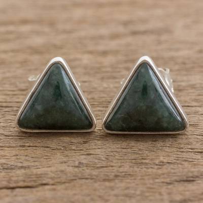 Dark Green Triangle Logo - Trianglular Dark Green Jade Stud Earrings from Guatemala - Dark ...