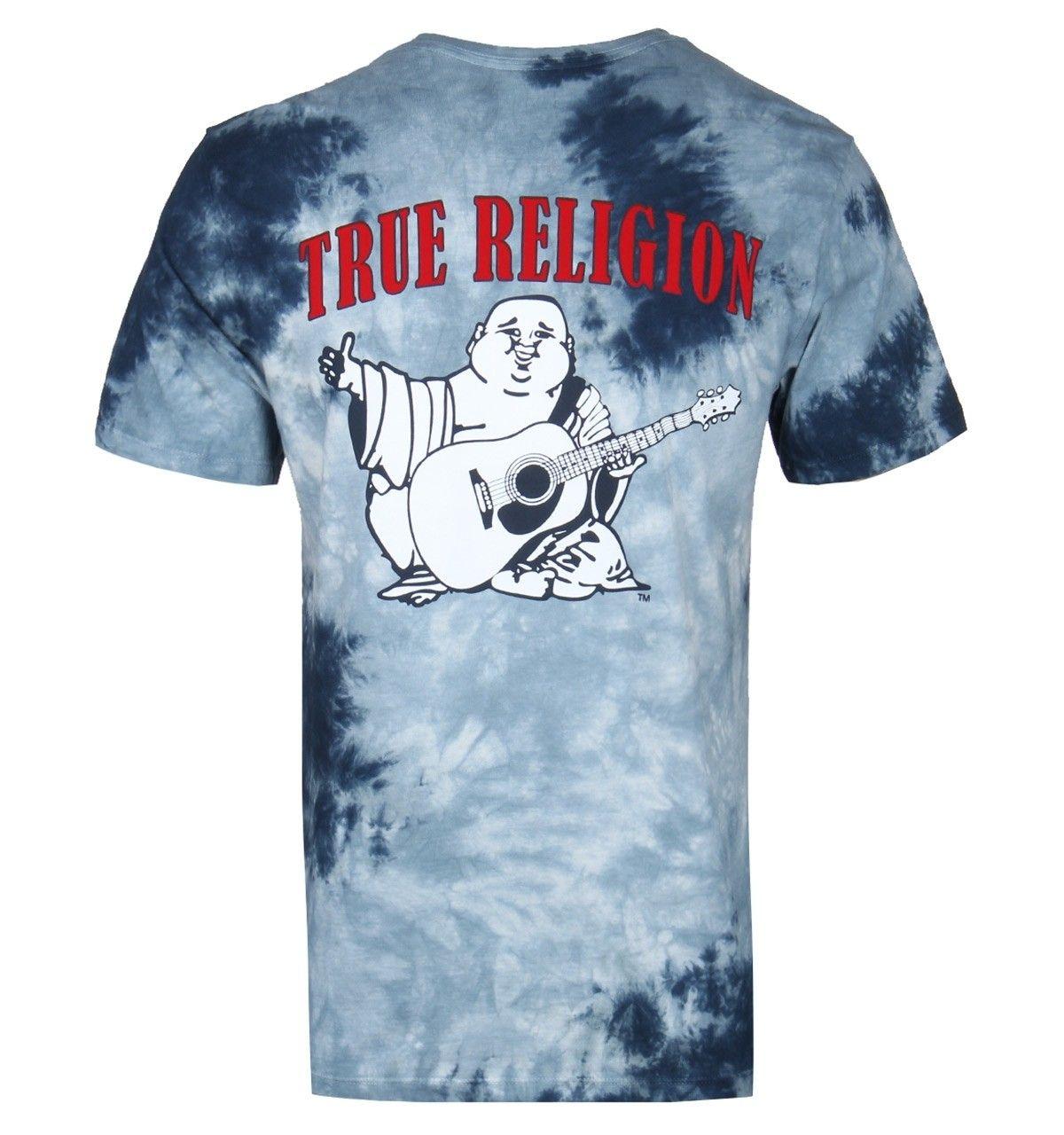 True Religion Buddha Logo - True Religion Ocean Waves Blue Tie Dye Buddha Logo Short Sleeve T Shirt