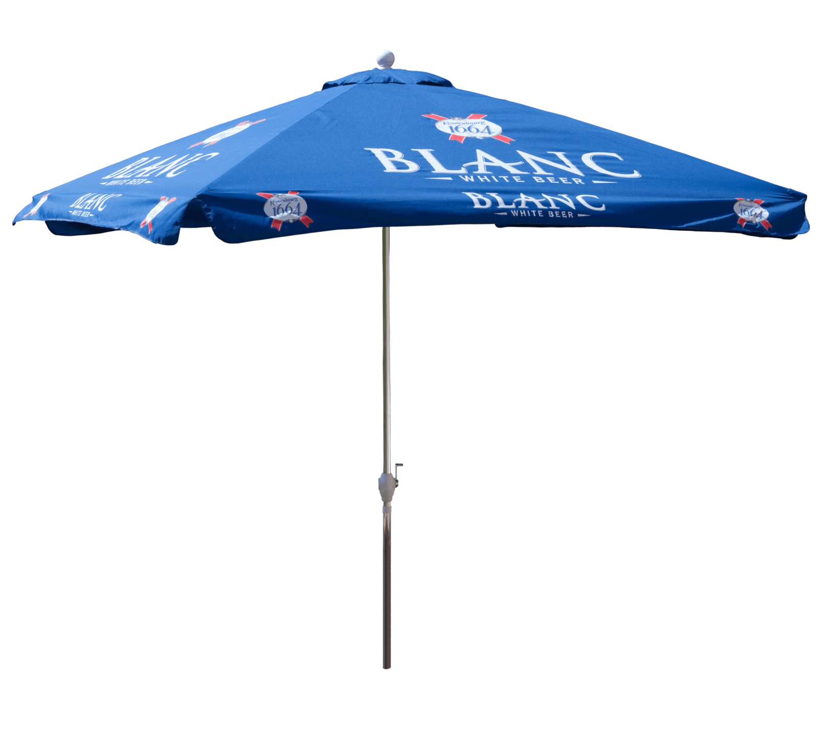 Patio Market Umbrella Logo - NEW 8.5 Ft. Blue Kronenbourg Blanc White Beer Logo Square Crank