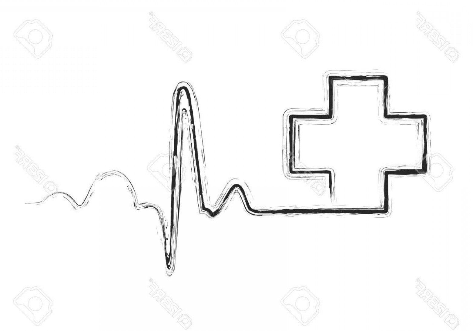 Black and White Medical Cross Logo - Photostock Vector Gray Heartbeat Sign With Medical Cross Vector