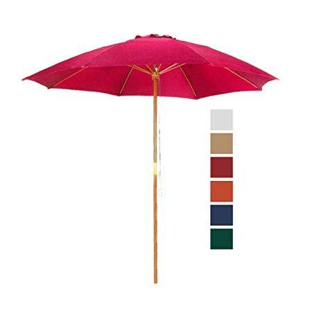 Patio Market Umbrella Logo - 9' Bright Red Patio Umbrella Wooden Market Umbrella