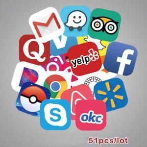 Popular App Logo - 51 x Social Media Sticker Vinyl Popular Icons Glossy Media APP Logo ...