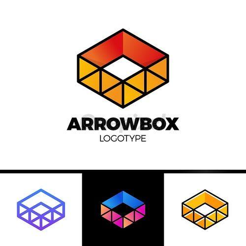 Colorful Arrow Logo - Delivery Box with Arrow Logo and triangle symbol. Colorful line