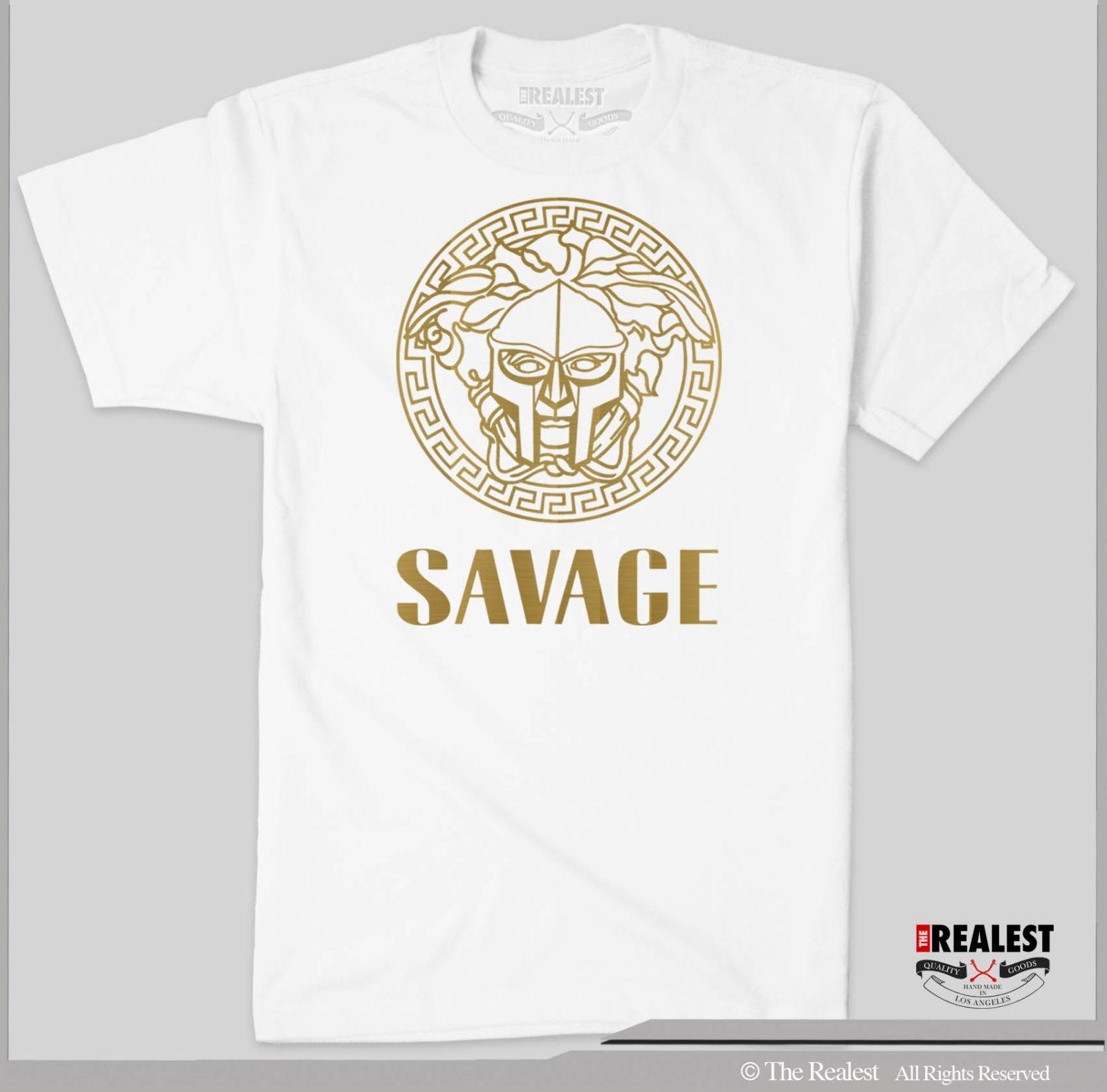Savage Clothing Logo - SAVAGE Gold Gladiator Logo T Shirt Hip Hop DJ Lit Fashion Tee Shirt
