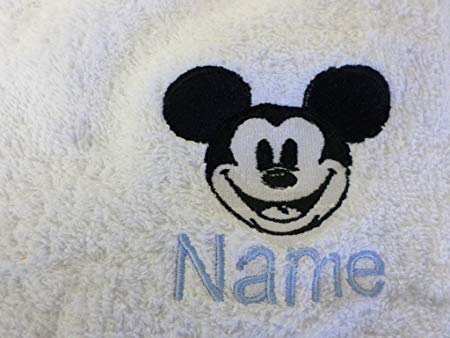 Mickey Mouse Face Logo - White Baby Hooded Bath Robe or White Hooded Towel with a MICKEY