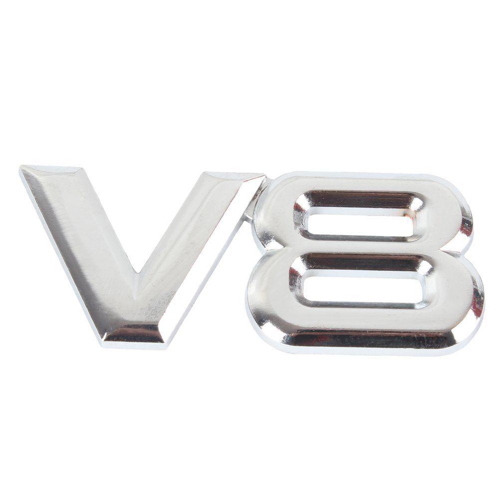 V8 Logo - ATMOMO Silver V8 Logo Car Metal Silver 3D Decal Badge