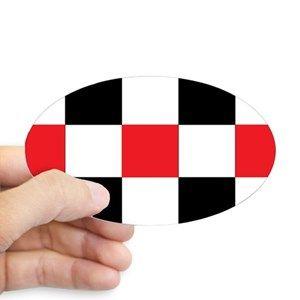 Red Square with White Oval Logo - Checkerboard Oval Stickers