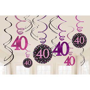 Pink and Black Windows Logo - Sparkly Happy 40th Birthday Hanging Swirl Cutout Pink Black Party