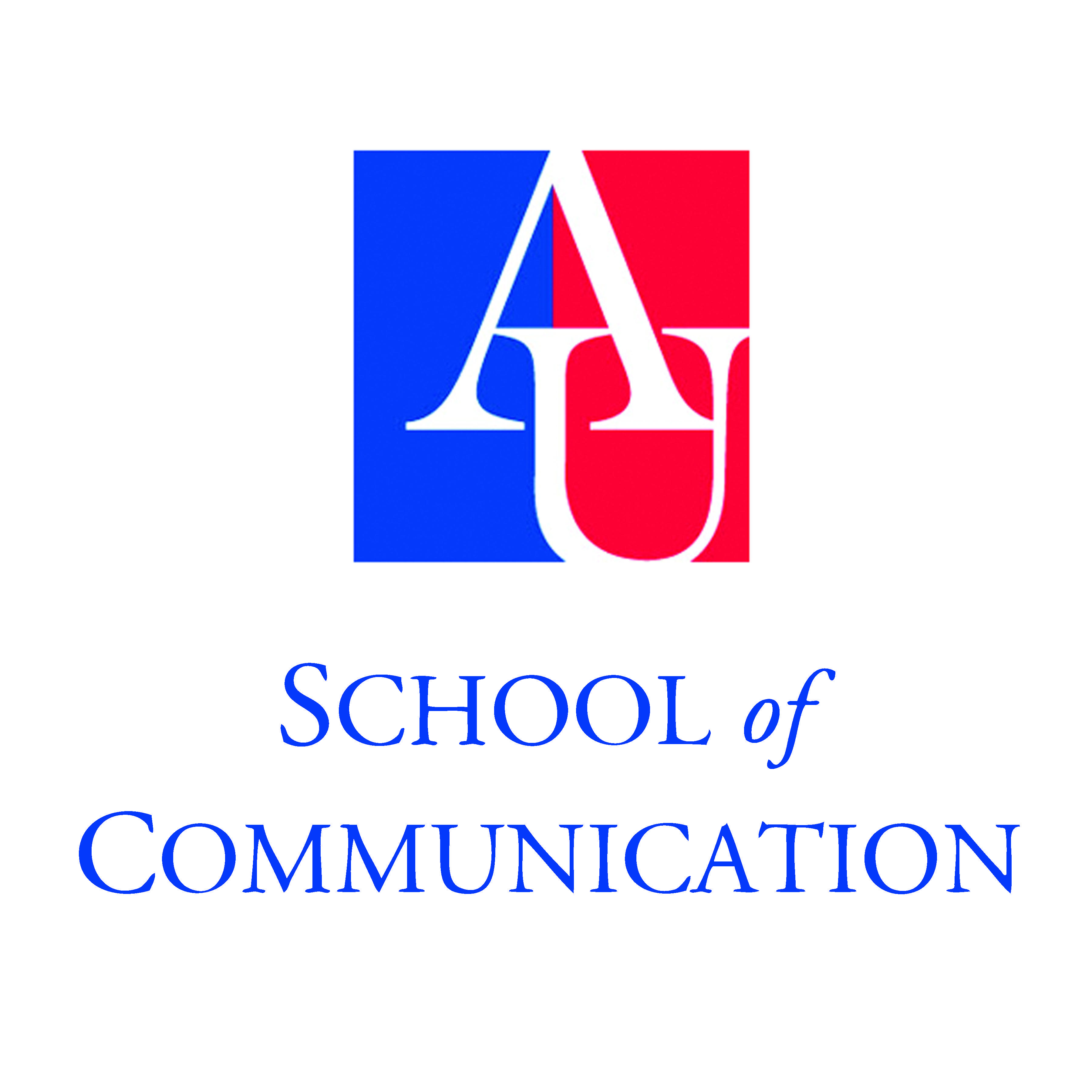 Square White with Blue Background Logo - SOC Logos. School of Communication. American University