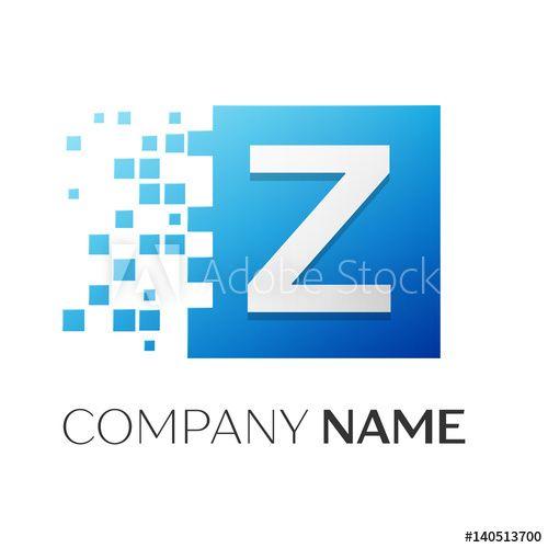 Square White with Blue Background Logo - Letter Z vector logo symbol in the colorful square with shattered