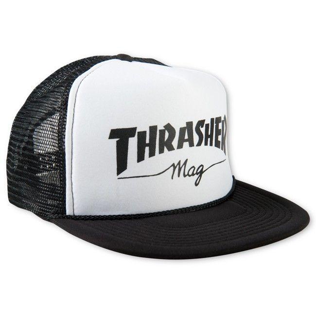 Black and White Skateboards Thrasher Logo - Thrasher Mag Logo Printed Mesh Cap (Black on White) — Bedlam Skateboards