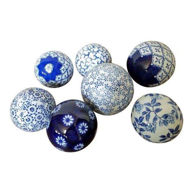Blue and White Sphere Logo - Chinoiserie Blue & White Spheres, 7 Piece | Chairish