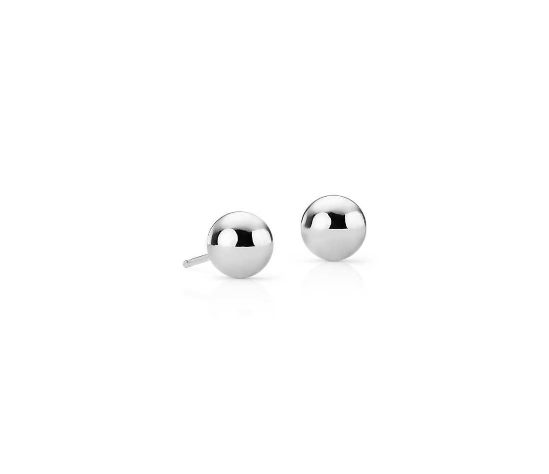 Blue and White Sphere Logo - Bead Ball Stud Earrings in 14k White Gold (6mm)