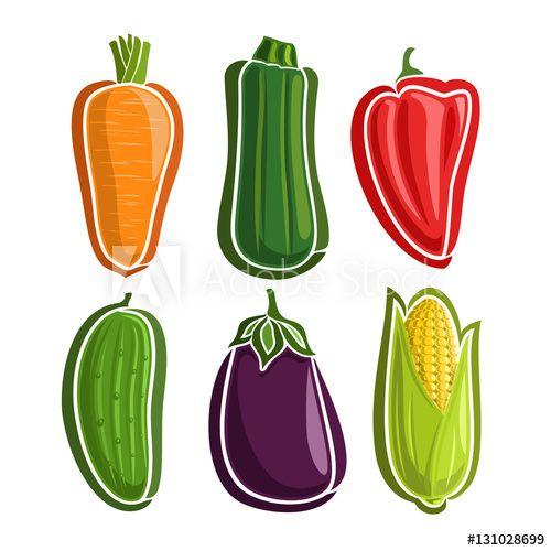 Red Carrot Logo - Vector Set Vegetables simple Logo: carrot, zucchini, red bell pepper ...