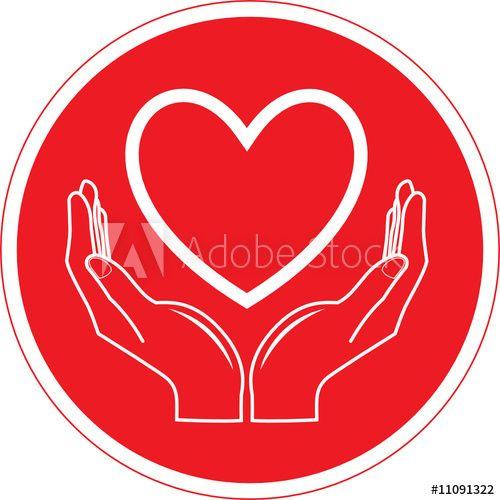 White Circle with Red Hands Logo - Vector heart and hands icon. Red and white. Simply change