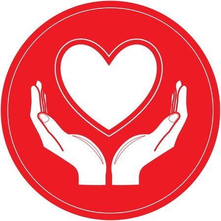 White Circle with Red Hands Logo - Vector heart and hands icon. Red and white. Simply change.: Royalty ...