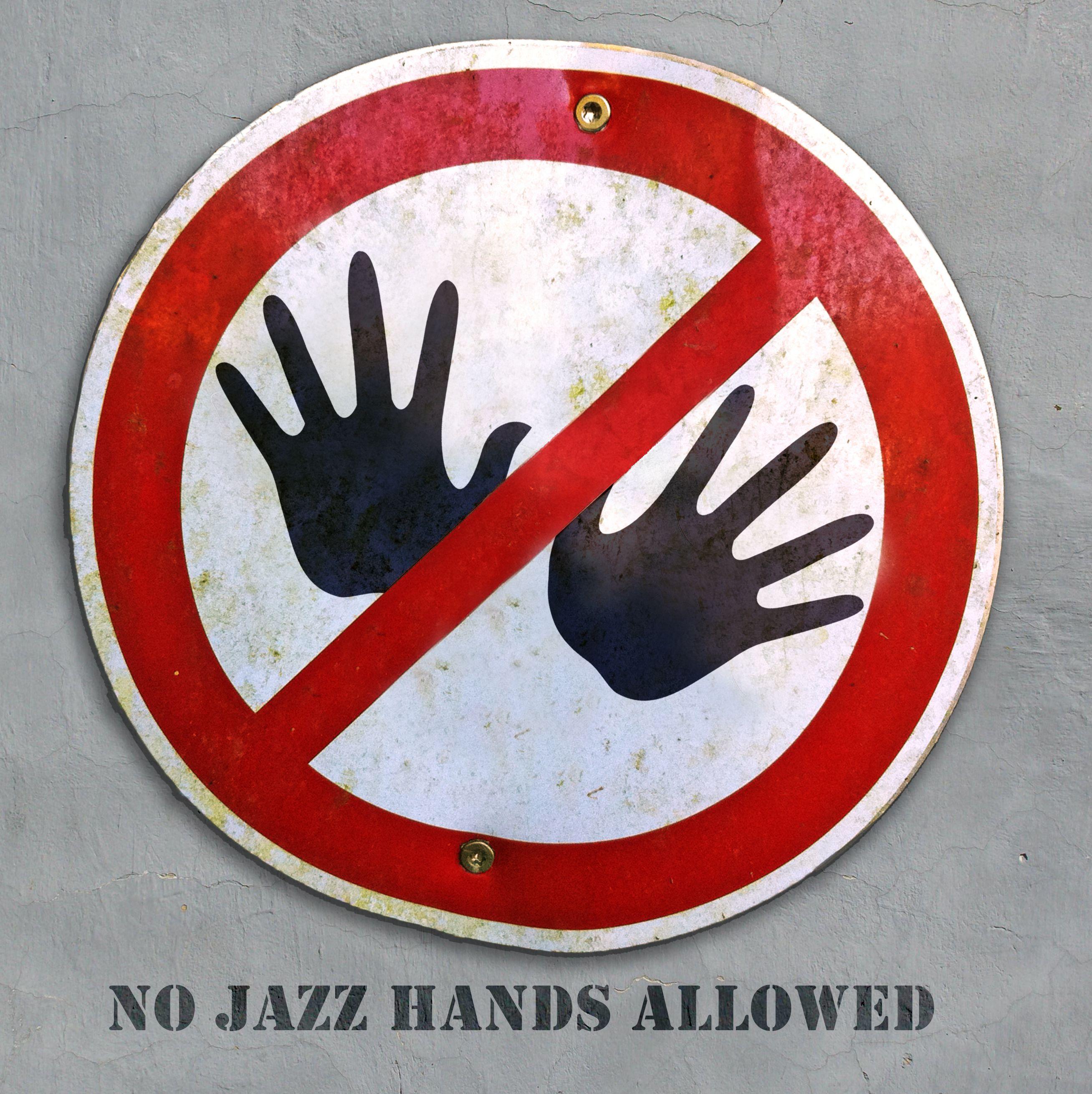 White Circle with Red Hands Logo - No Jazz Hands Allowed' at Alexander Bar