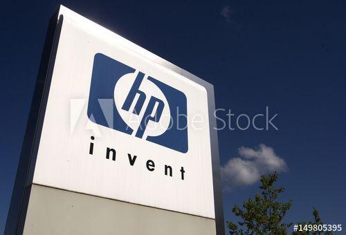 HP Invent Logo - HP Invent logo is pictured in front of Hewlett-Packard international ...