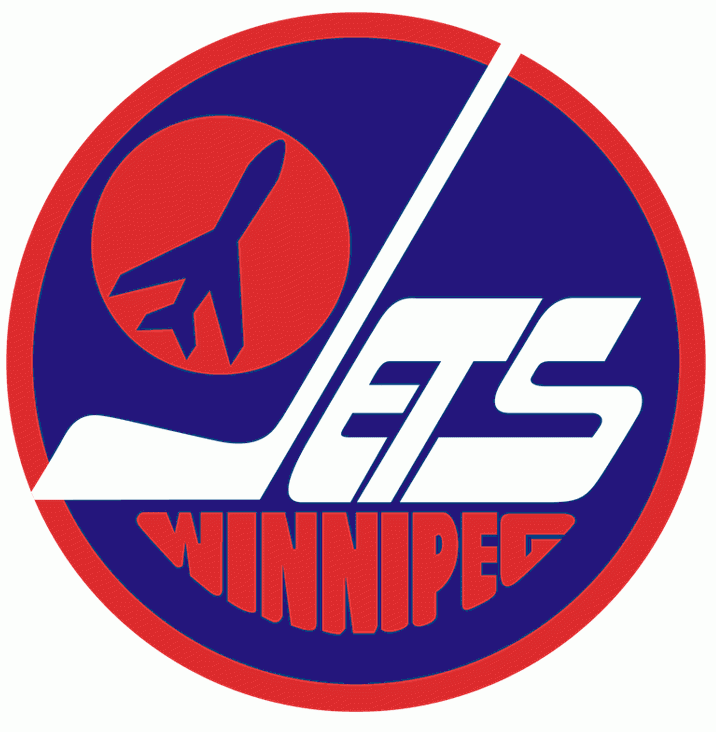 Red White and Blue Circle Logo - Winnipeg Jets Logo - A jet taking off on a red circle inside a blue ...