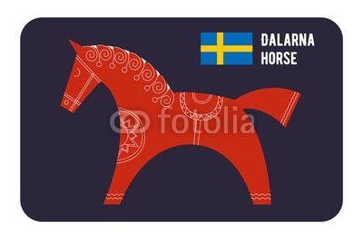 Blue Orange Red Horse Logo - Rectangular Dolenska red horse sticker in harness on blue background