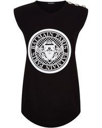 Balmain Coin Logo - Balmain Coin Logo Sleeveless Top in Black - Lyst