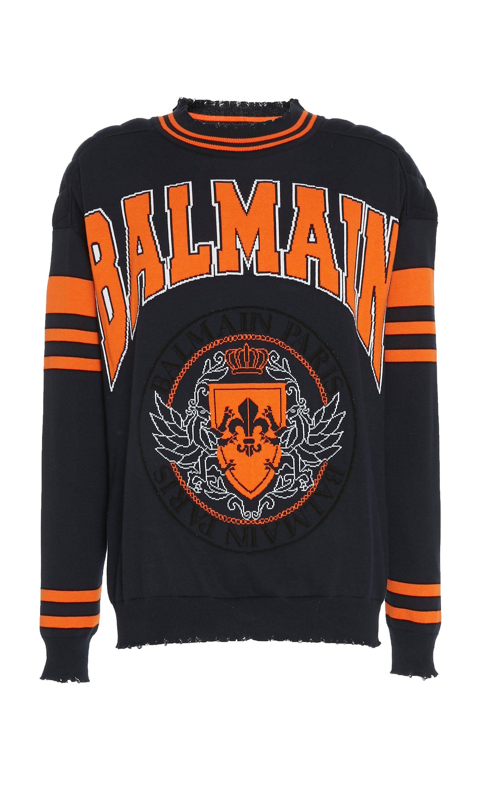 Balmain Coin Logo - Balmain Coin Logo Jacquard Knit Sweater In Navy