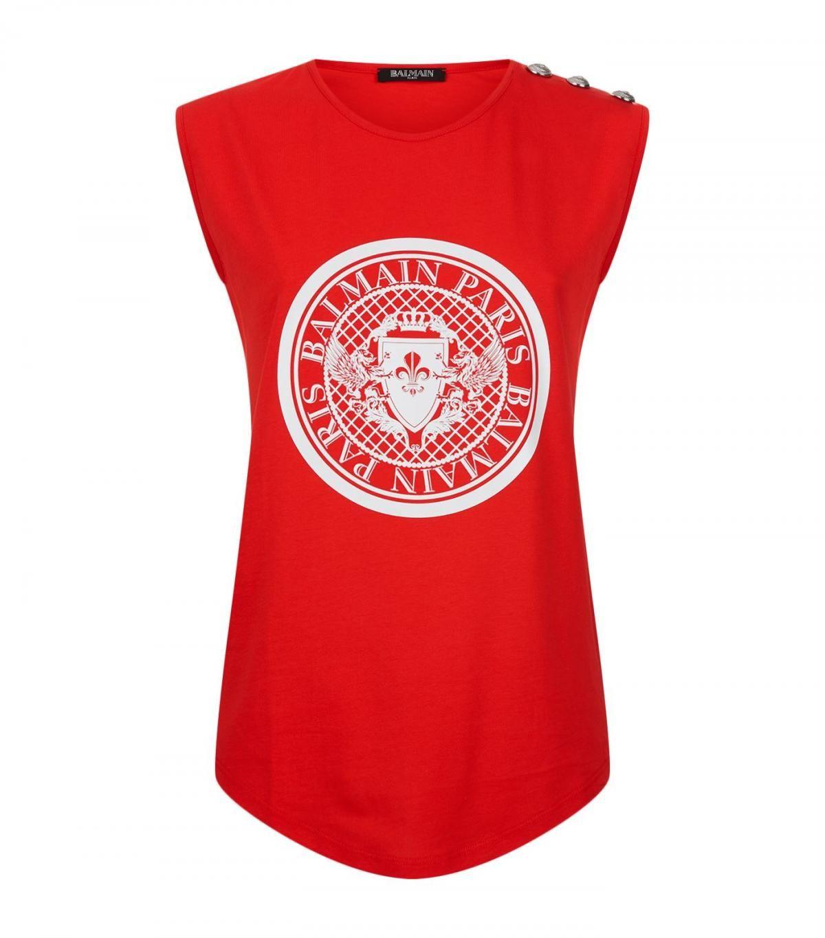 Balmain Coin Logo - Red Coin Logo Sleeveless Top Womens Tops Red