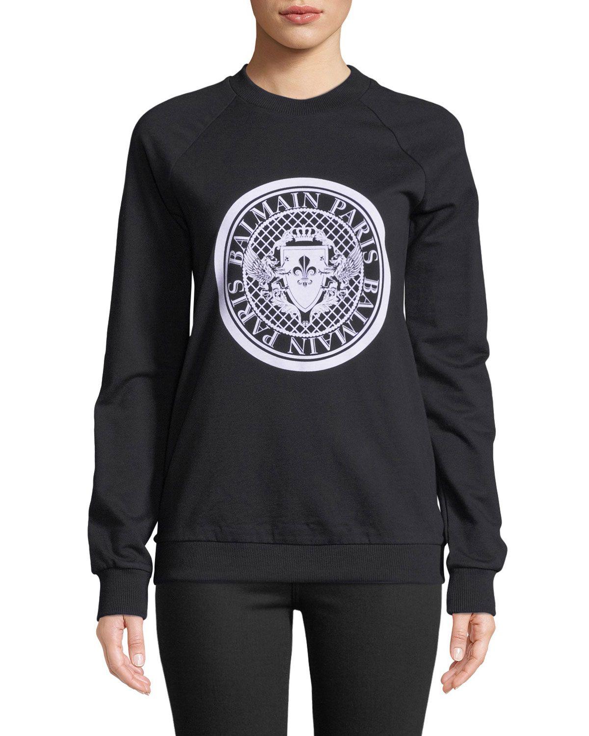 Balmain Coin Logo - Balmain Coin-Logo Long-Sleeve Cotton Sweatshirt | Neiman Marcus