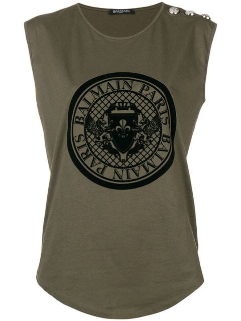 Balmain Coin Logo - Balmain Coin-Print Cotton-Jersey Tank Top In Green | ModeSens