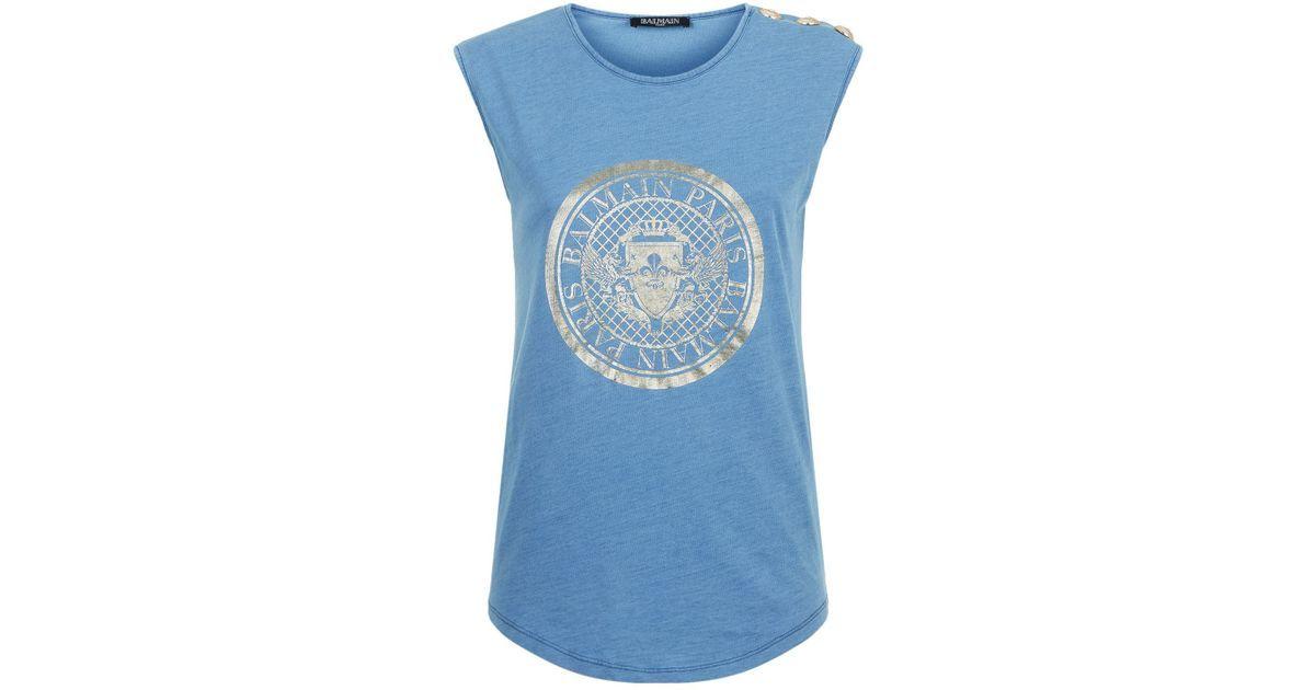 Balmain Coin Logo - Balmain Coin Logo T-shirt in Blue - Lyst