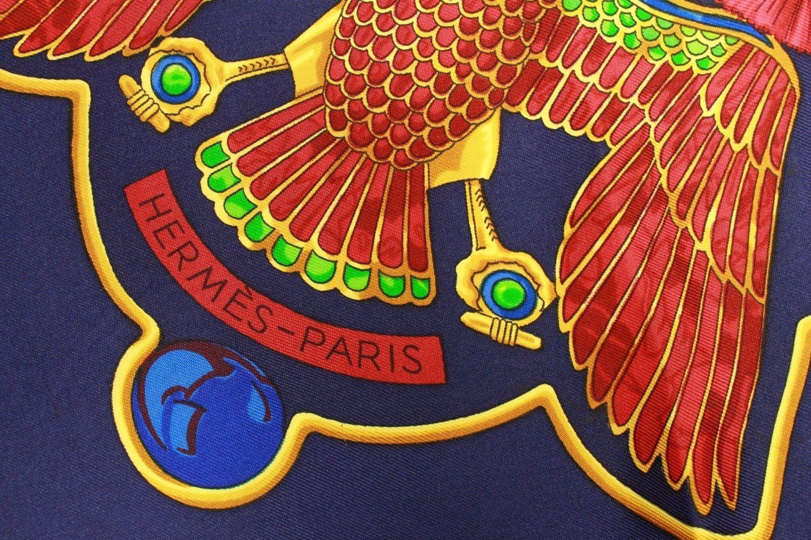 A Bird with a Blue Eagle Logo - Hermes Scarf Egyptian Blue Eagle Bird Animal Print | Pre-Owned Used ...