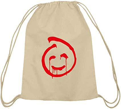 Red Smiley I Logo - John SHIRTSTREET24 Red Smiley Natural Cotton Drawstring Bag Backpack