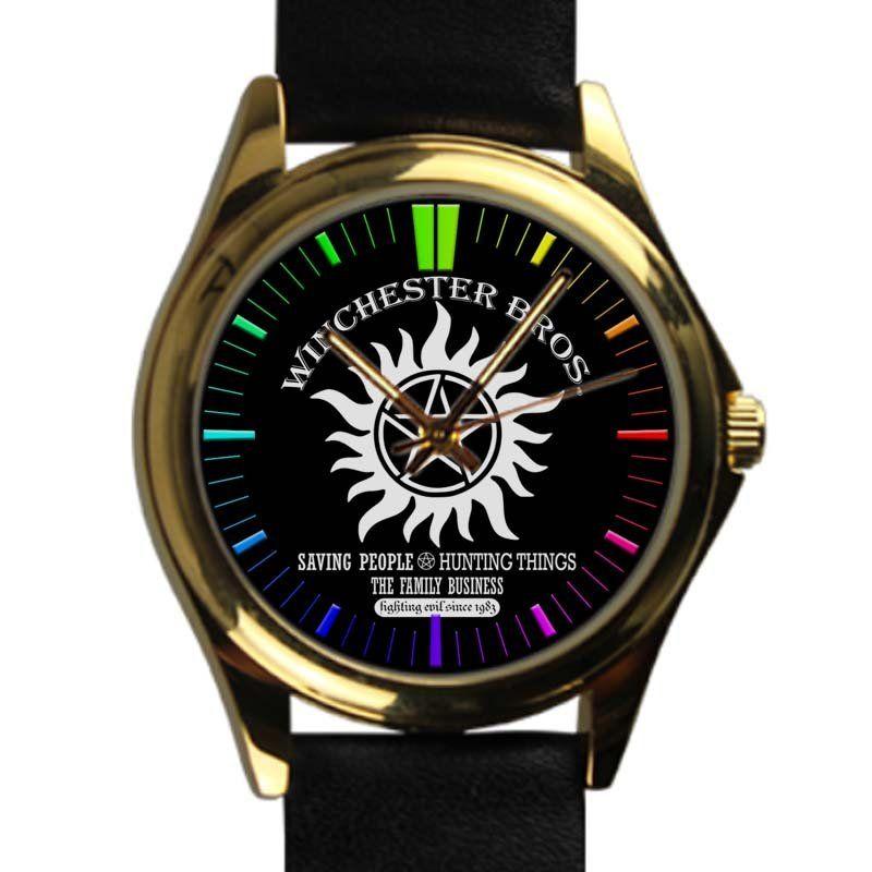 Cool Supernatural Logo - cool supernatural winchester bros logo leather gold Wristwatches