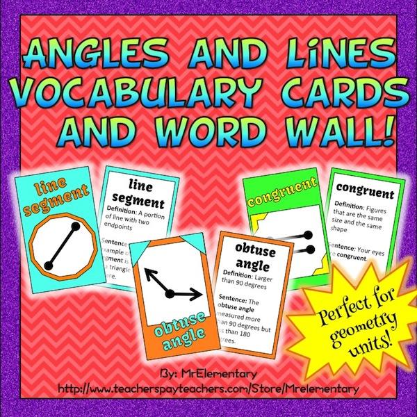 Red and Blue Obtuse Lines Logo - Angles and Lines Vocabulary Trading Cards and Word Wall - Mr. Elementary