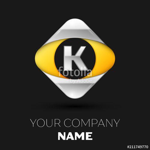 Black Yellow Square Logo - 5289245 Realistic Silver Letter K logo symbol in the colorful silver ...