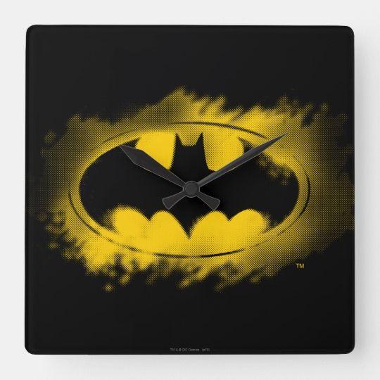 Black Yellow Square Logo - Batman Symbol | Black and Yellow Logo Square Wall Clock | Zazzle.co.uk