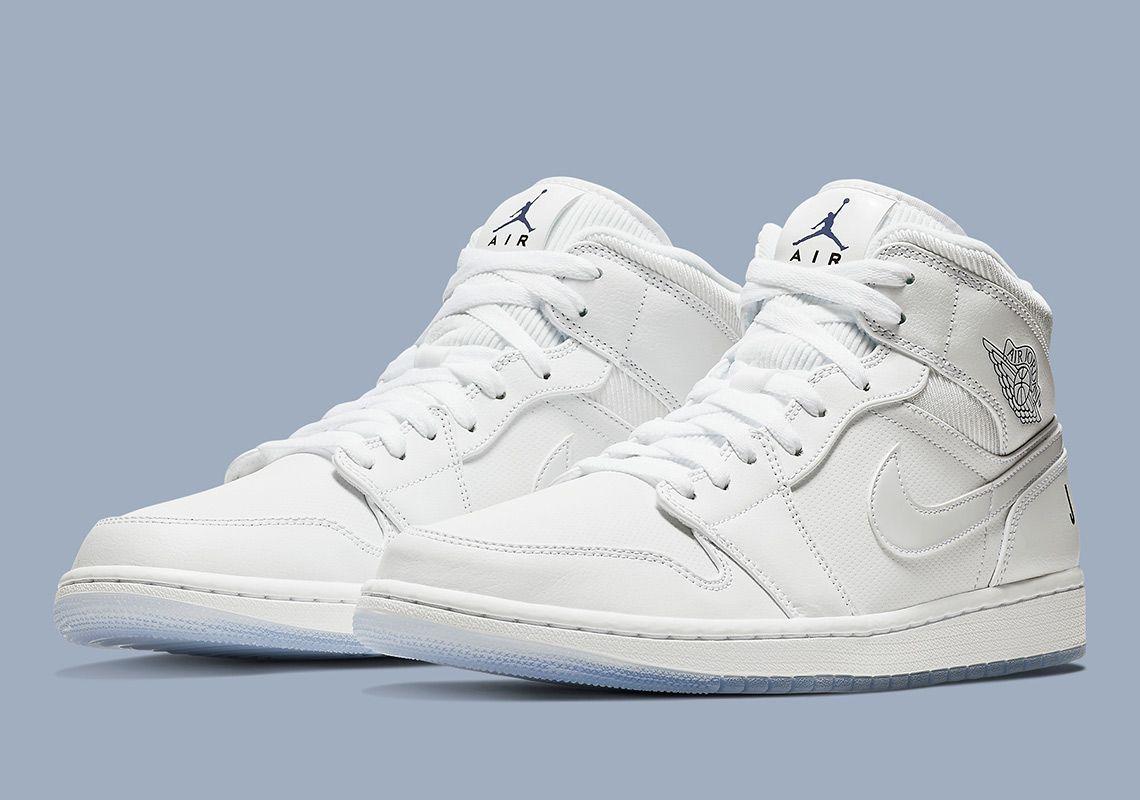 Blue and White Jordan Logo - Air Jordan 1 Mid Pure White BQ6578-100 | SneakerNews.com