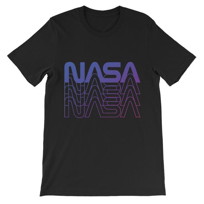NASA NSA Logo - Vintage NASA Worm Logo 80's Retro Tee (Black Purple)